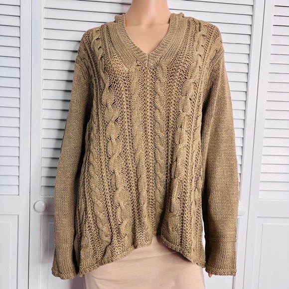 TALBOTS Brown Mercerized Cotton Hooded Cable Knit Sweater Size 3X - Picture 1 of 8
